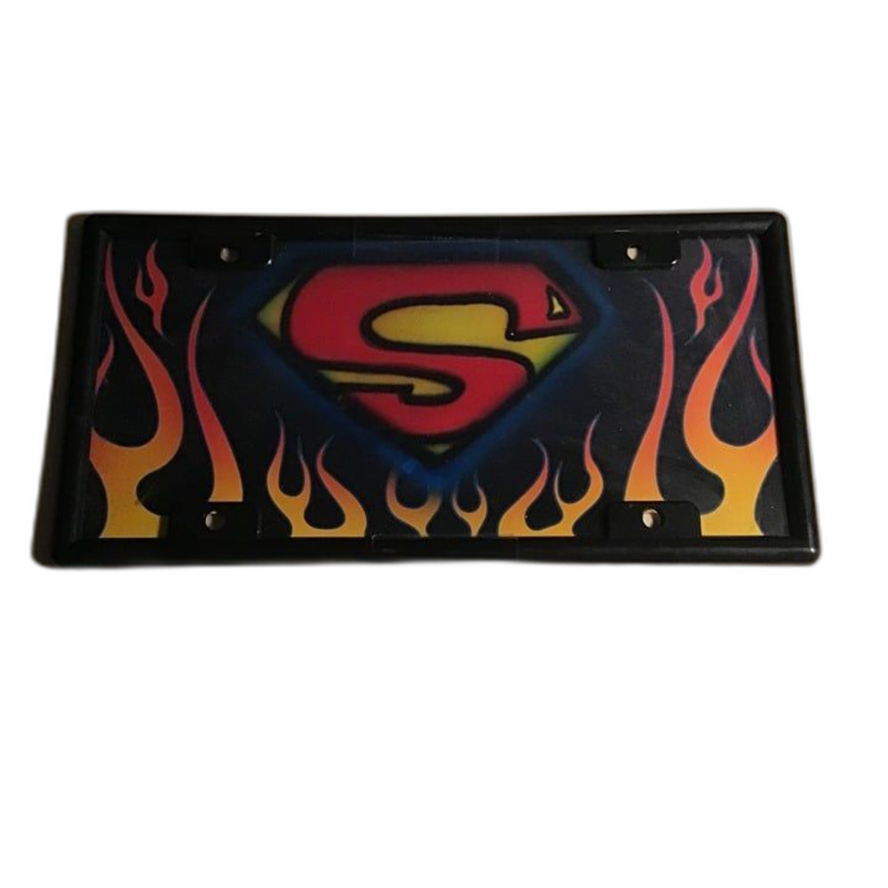 Superman Flame Novelty License Plate Front Auto Vanity Tag Aluminum 6x12